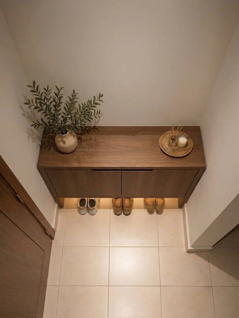 Modern Wooden Shoe Cabinet with Two Shutters and Open Shoe Shelf - Image 4