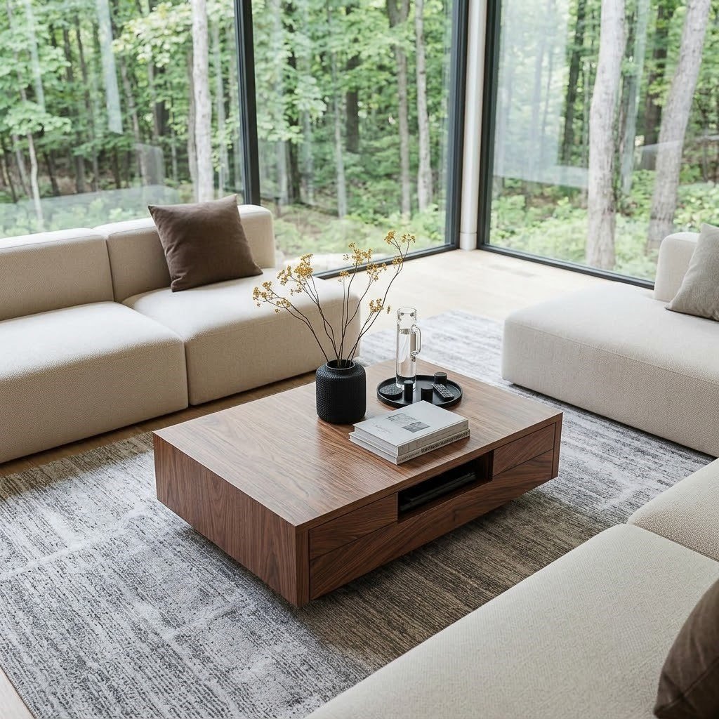 Modern Wooden Centre Table with Drawer and Open Storage - Image 3