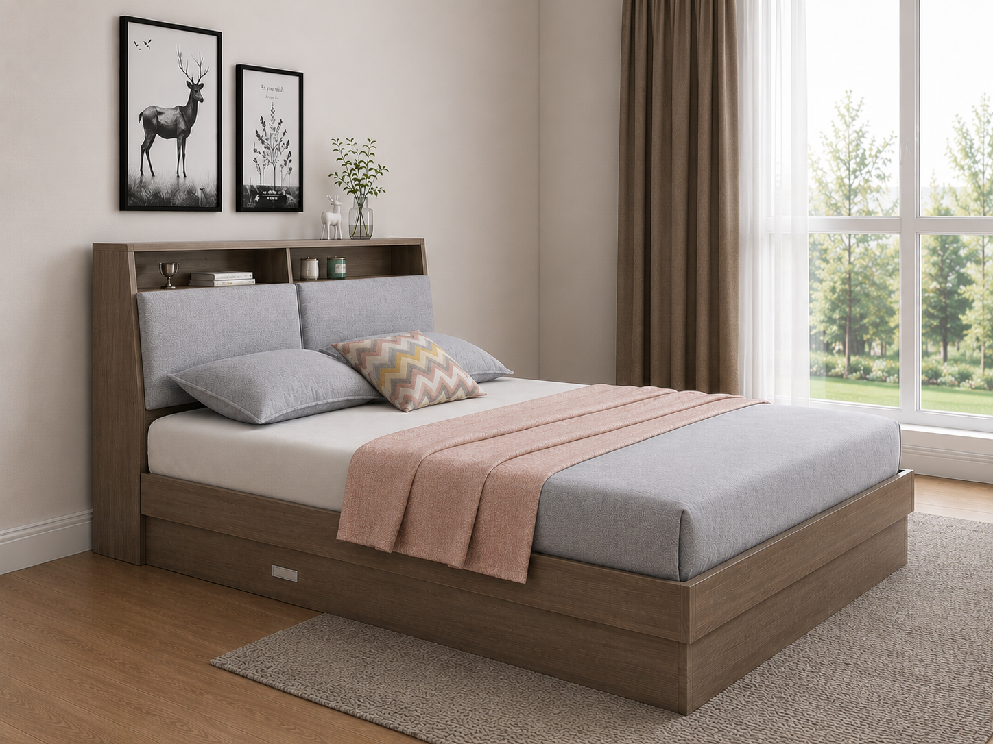Modern Upholstered Platform Bed with Storage Headboard - Image 3
