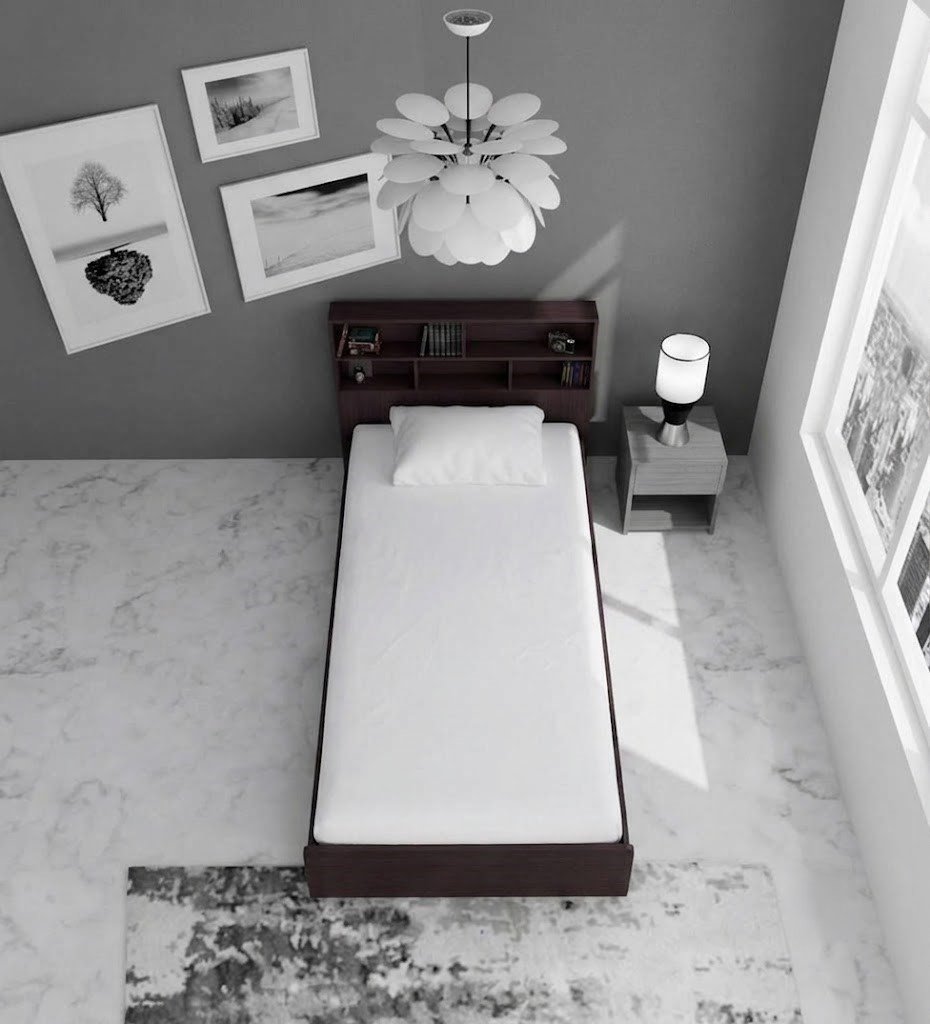 Modern Wooden Single Platform Bed with Storage Headboard - Image 3