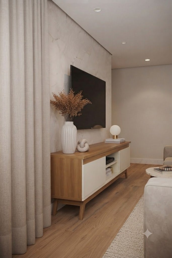 Modern Scandinavian Wooden Floor-Standing TV Console with Dual-Tone Cabinet Storage - Image 3