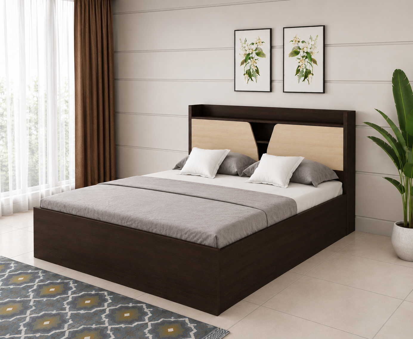 Modern Platform Bed with Upholstered Headboard - Image 4