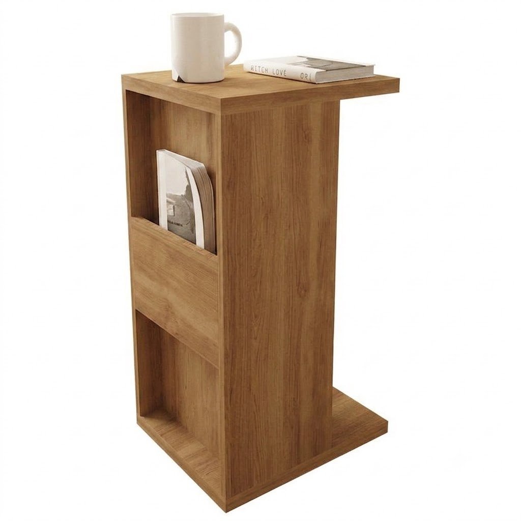 Modern Wooden Bedside Table with Open Storage - Image 3