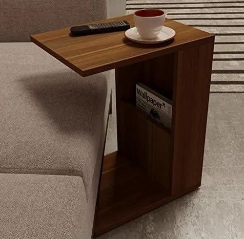 Modern C-Shaped Sofa Side Table with Magazine Storage - Image 3