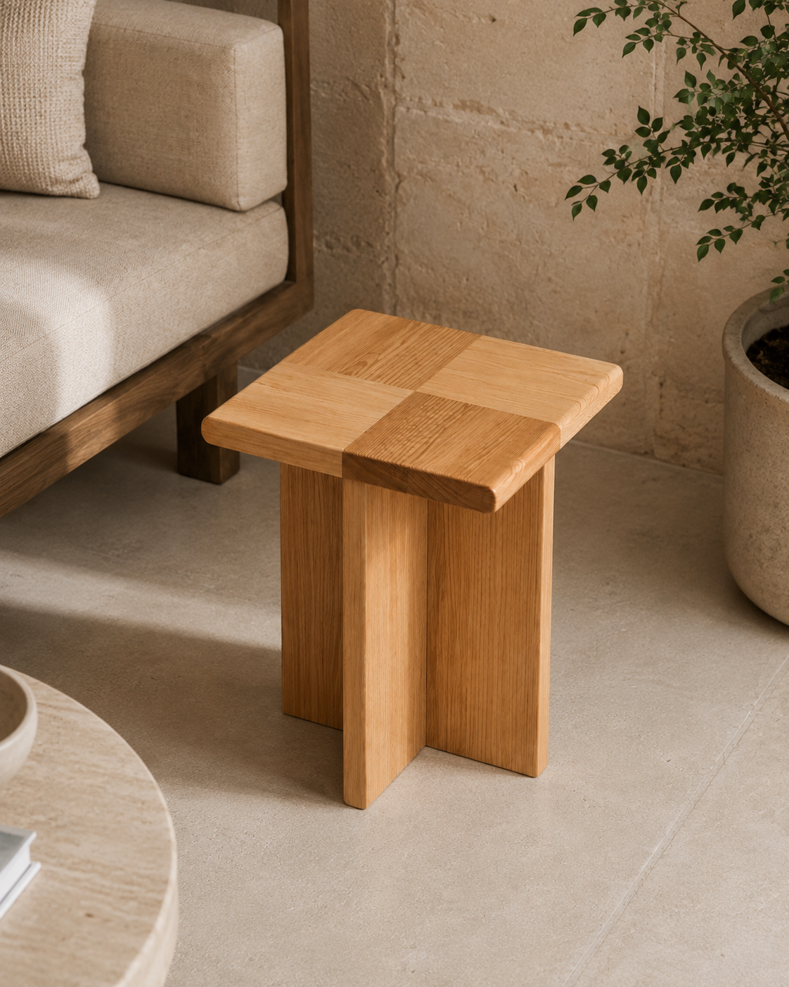 Modern Solid-Profile Wooden Side Table - Image 2