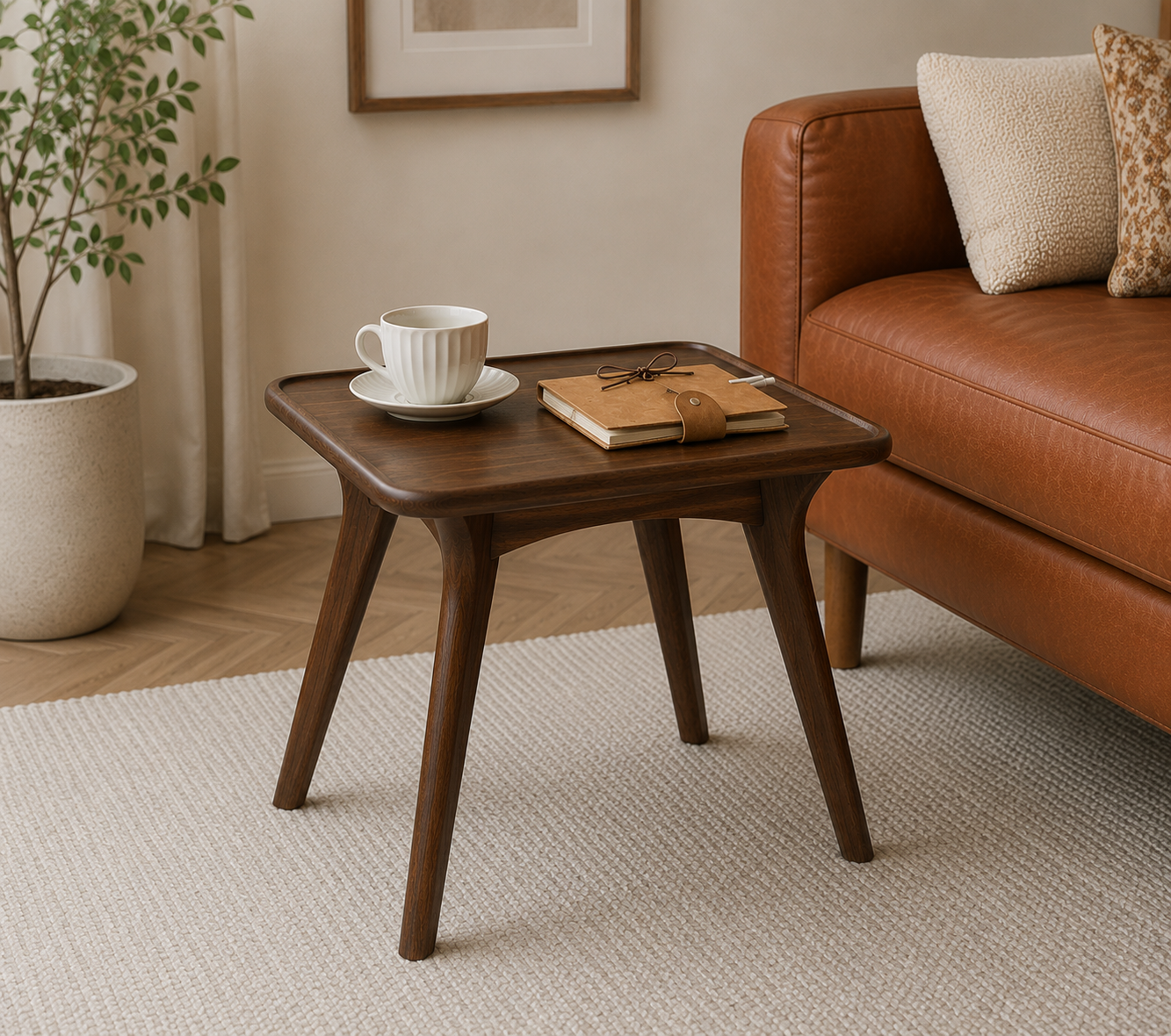 Modern Wooden Side Table with Rounded Top - Image 2