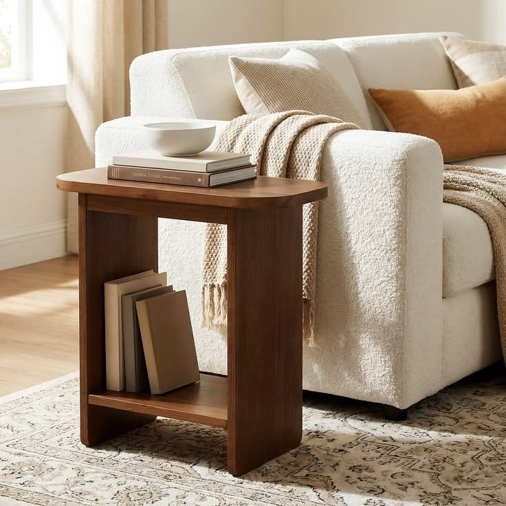 Modern Wooden Side Table with Open Storage Shelf - Image 2