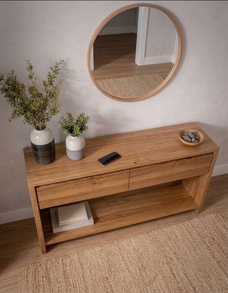 Modern Wooden Console Table with Two Drawers and Open Storage Shelf - Image 5