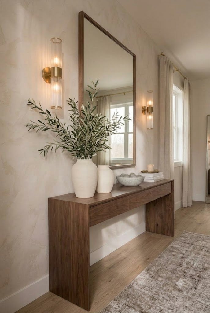 Modern Wooden Console Table with Three Drawers and Side Panel Supports - Image 5