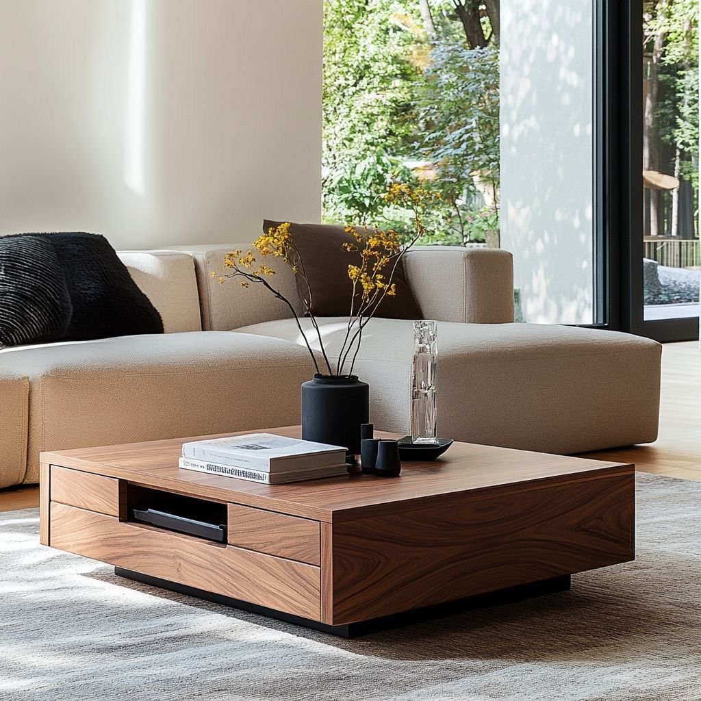 Modern Wooden Centre Table with Drawer and Open Storage - Image 4
