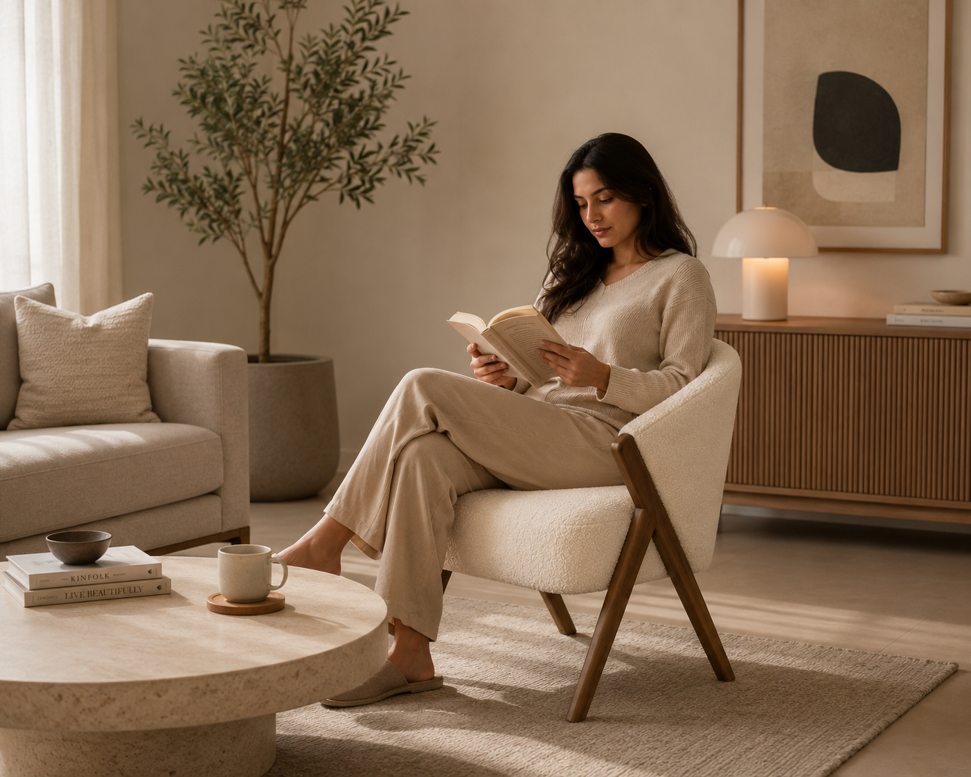 Modern Upholstered Lounge Chair with Wooden Frame