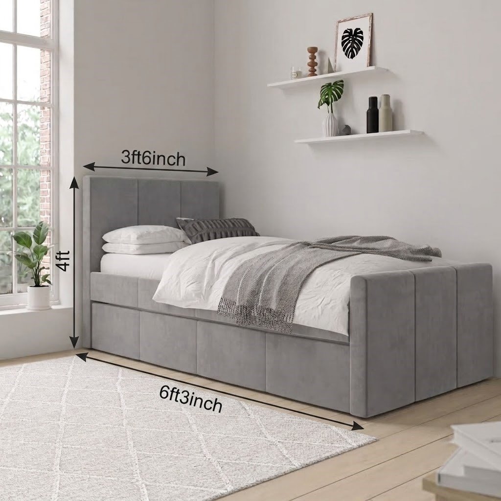 Modern Upholstered Storage Bed with Padded Headboard and Footboard - Image 4