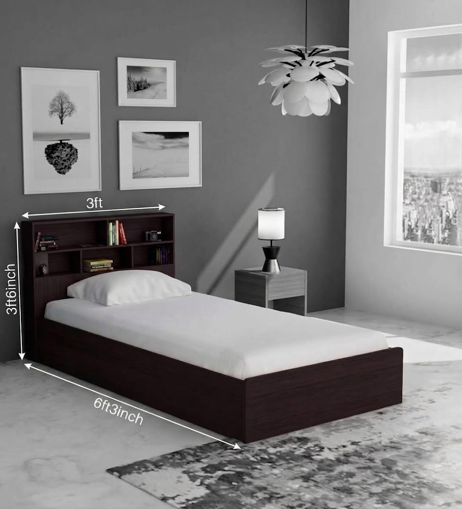 Modern Wooden Single Platform Bed with Storage Headboard - Image 4