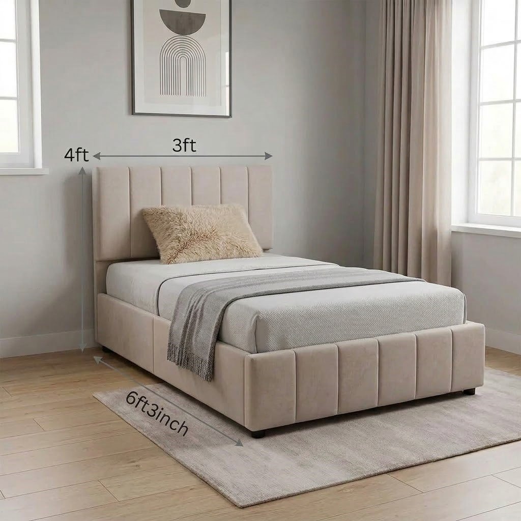 Modern Upholstered Single Platform Bed with Padded Headboard - Image 4
