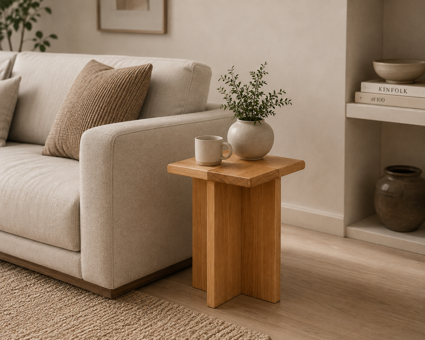 Modern Solid-Profile Wooden Side Table
