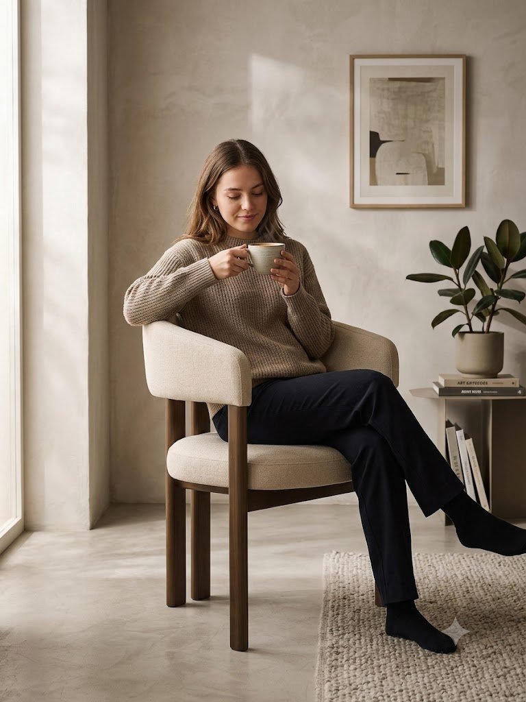 Modern Upholstered Armchair with Wooden Frame