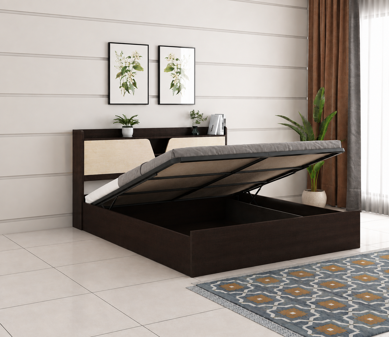 Modern Platform Bed with Upholstered Headboard - Image 3