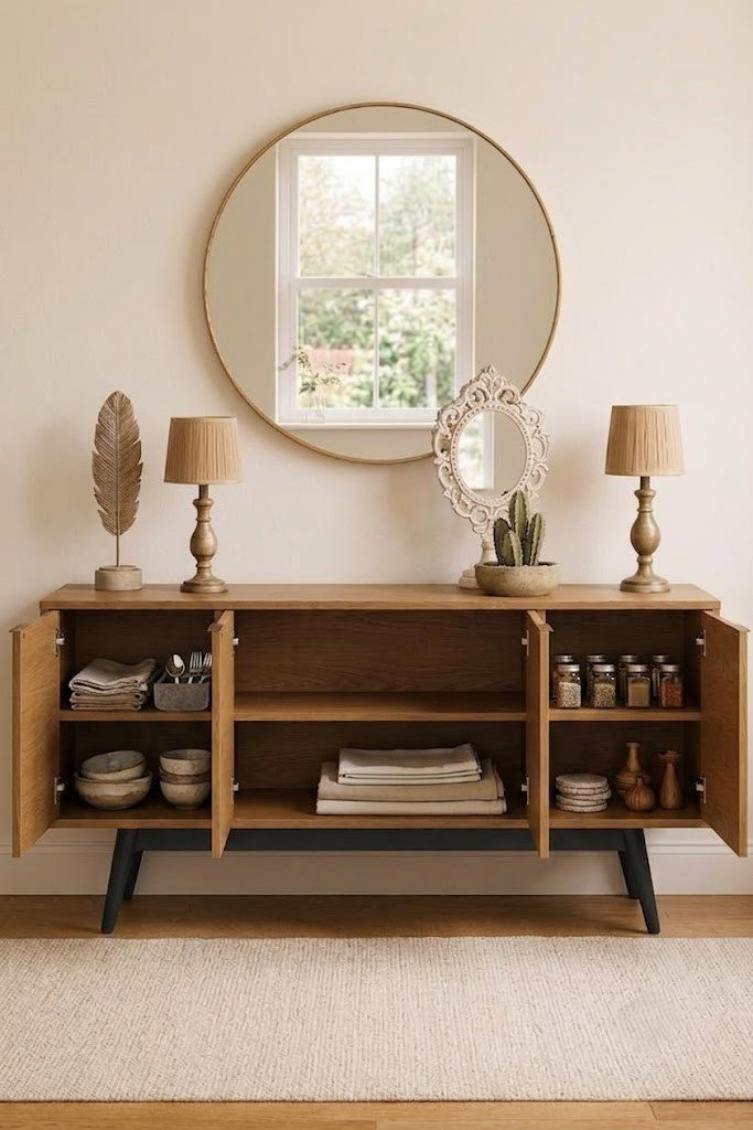 Modern Wooden Console Table with Four-Door Storage