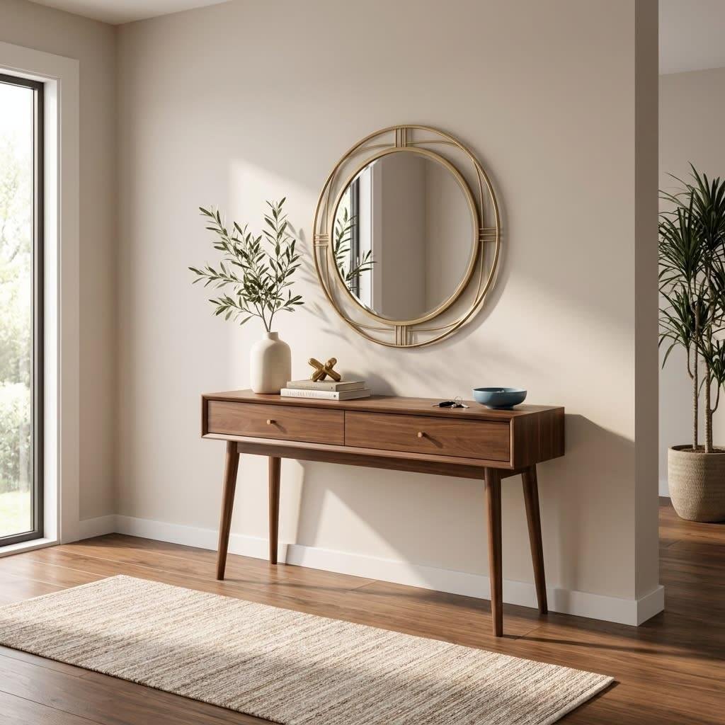 Modern Wooden Console Table with Two Drawers and Tapered Legs - Image 2