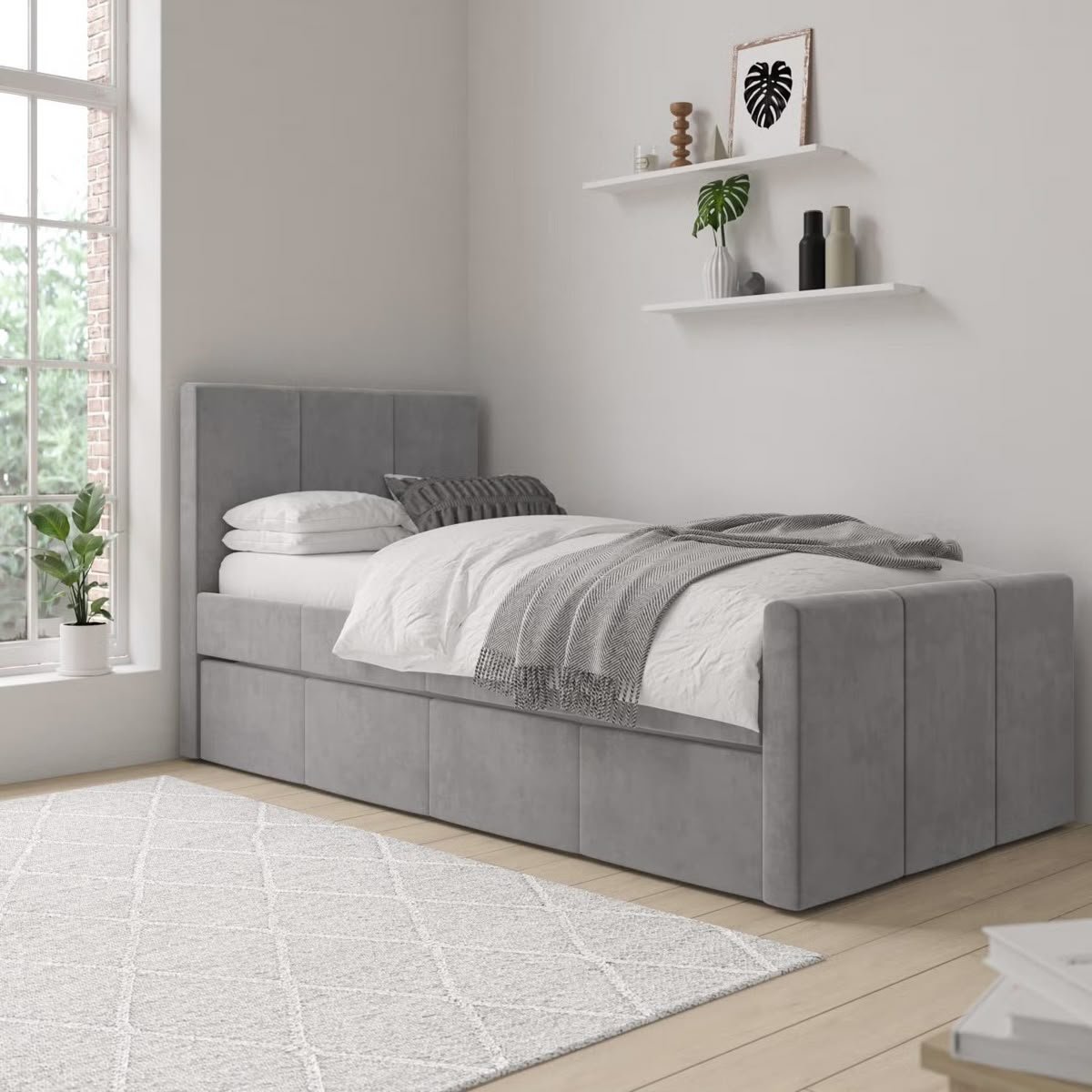 Modern Upholstered Storage Bed with Padded Headboard and Footboard - Image 5