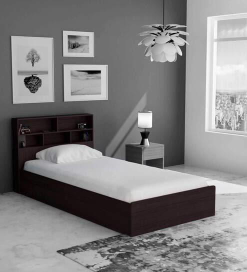 Modern Wooden Single Platform Bed with Storage Headboard - Image 5