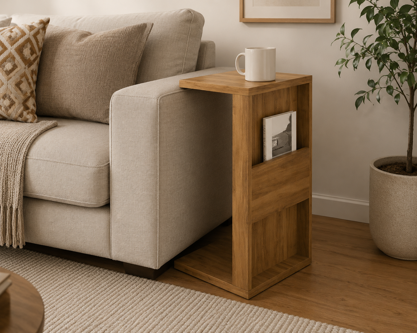 Modern Wooden Bedside Table with Open Storage