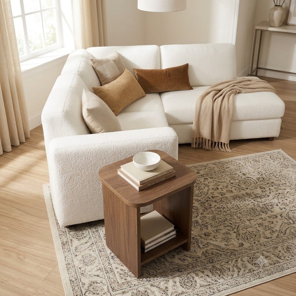 Modern Wooden Side Table with Open Storage Shelf