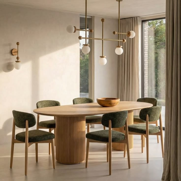 Modern Fluted Oval Dining Table with Wooden Base - Image 4