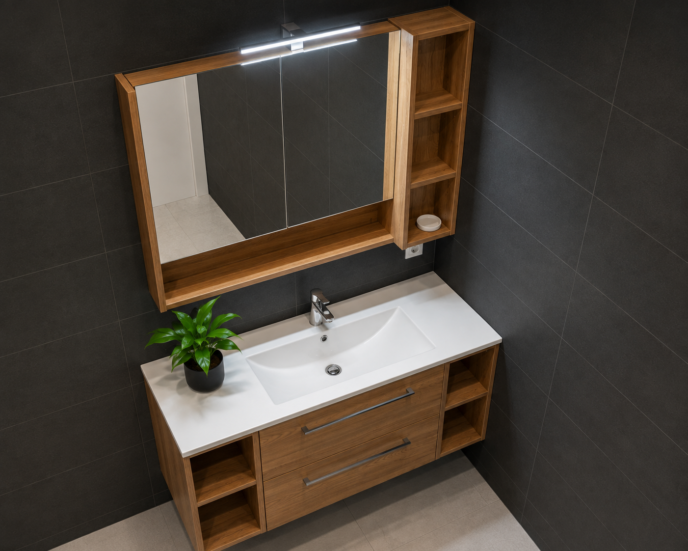 Modern 2-Drawer Bathroom Vanity with Open Shelves - Image 4