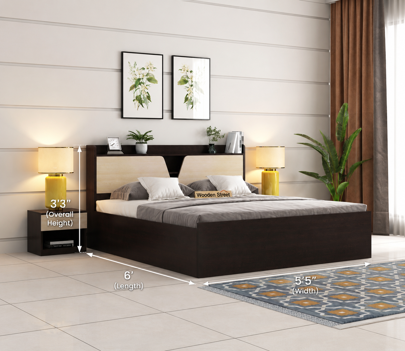 Modern Platform Bed with Upholstered Headboard