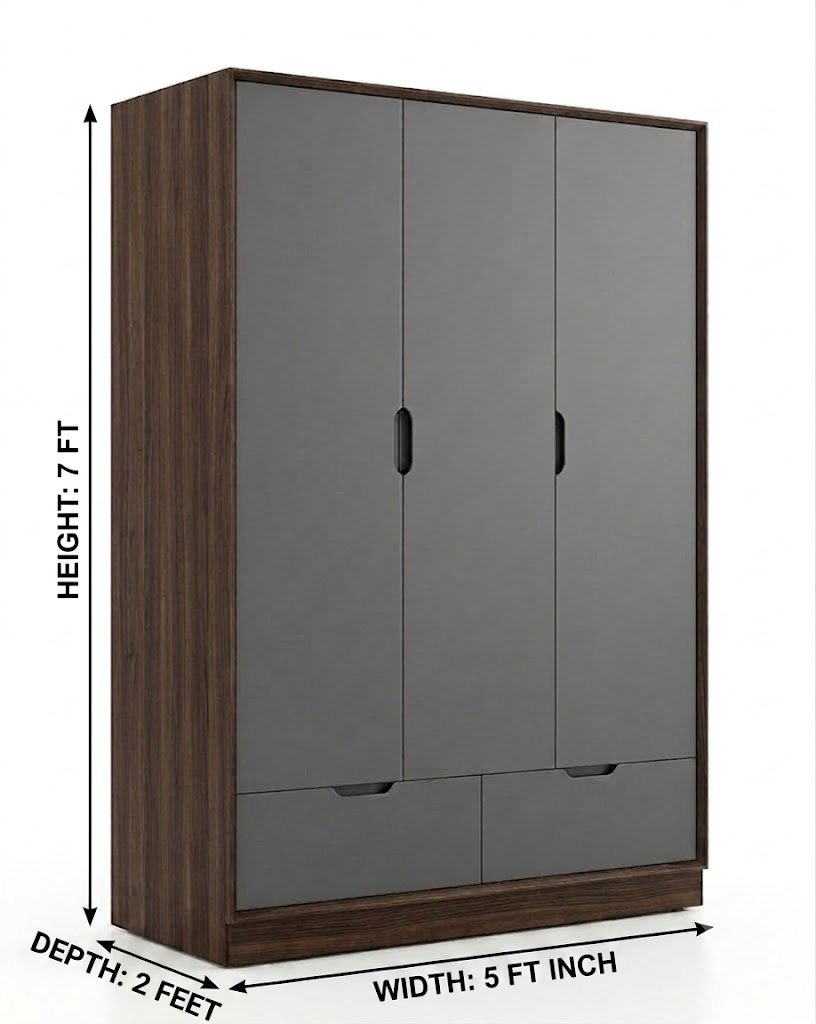 Modern 3-Door Wardrobe with 2 Drawers - Image 4