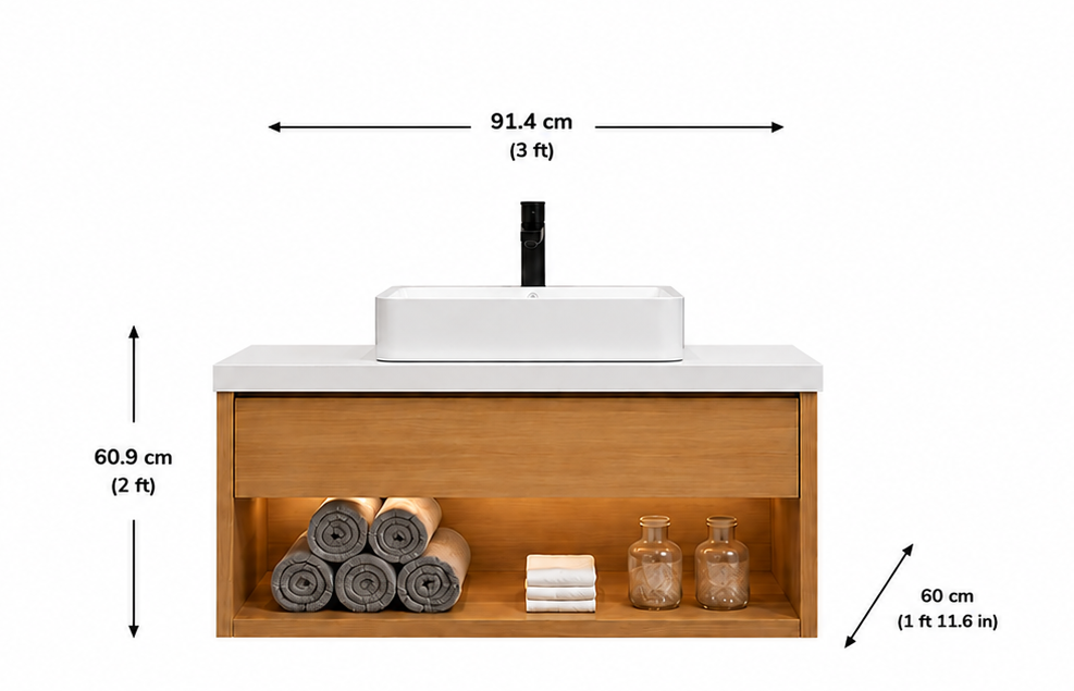 Modern 3 ft Bathroom Vanity with Open Storage Compartment - Image 2
