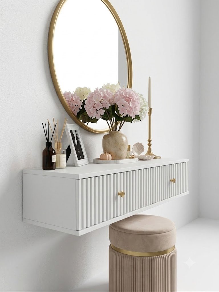 Modern 4-Drawer Dresser with Cane-Detail Drawer & Round Mirror (Copy)