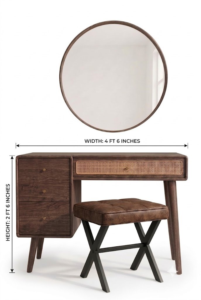 Modern 4-Drawer Dresser with Cane-Detail Drawer & Round Mirror - Image 3