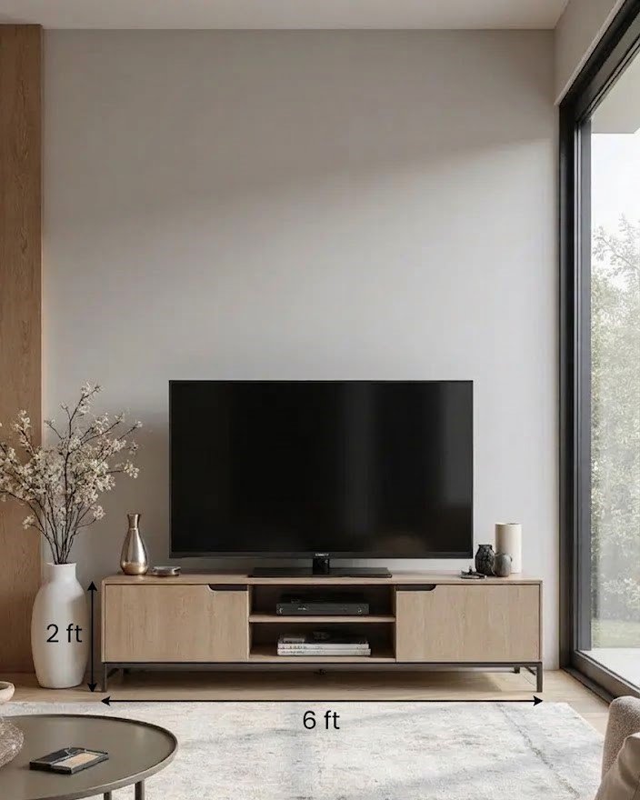 Modern Wooden TV Unit with Closed Storage and Open Media Shelves - Image 2