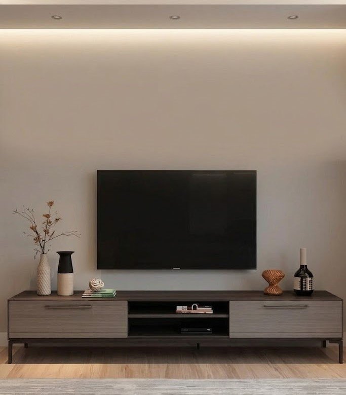 Modern Minimalist Wooden TV Console with Dual Storage Drawers and Open Media Compartment - Image 2