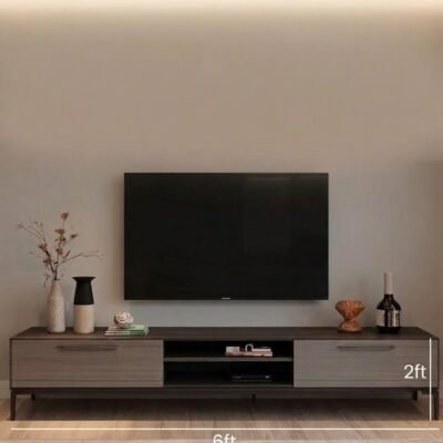 Modern Minimalist Wooden TV Console with Dual Storage Drawers and Open Media Compartment