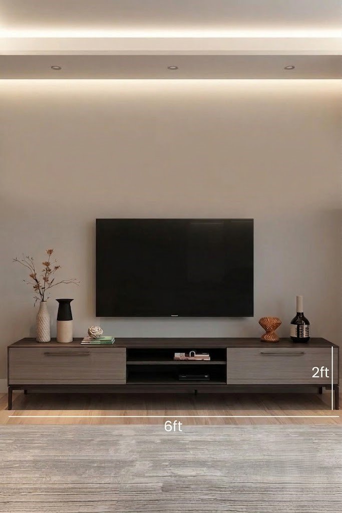 Modern Minimalist Wooden TV Console with Dual Storage Drawers and Open Media Compartment