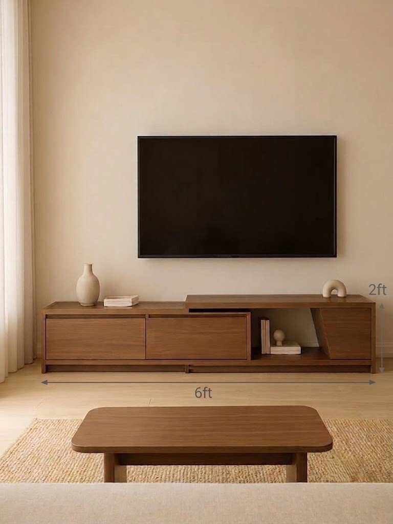 Modern Wooden TV Unit with Storage Drawers and Open Display Shelves - Image 2