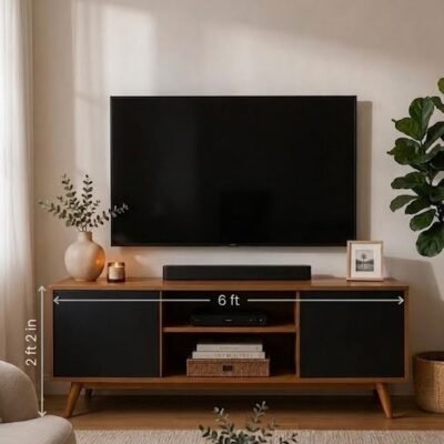 Modern Wooden TV Unit with Closed Storage and Open Display Compartment