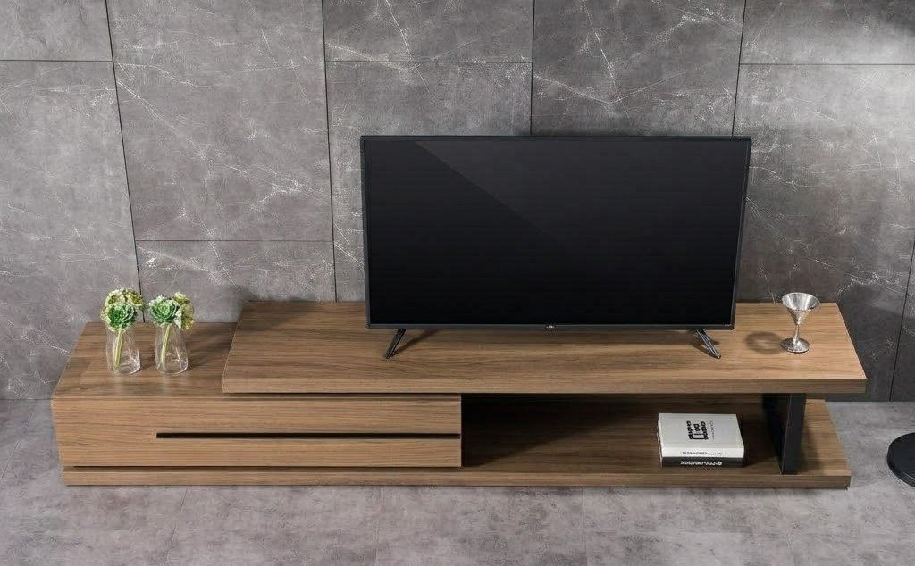 Modern Wooden TV Unit with Floating Top, Storage Drawers and Open Display Shelf - Image 4