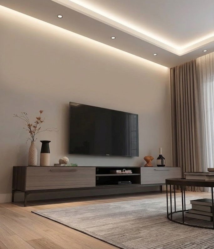 Modern Minimalist Wooden TV Console with Dual Storage Drawers and Open Media Compartment - Image 3