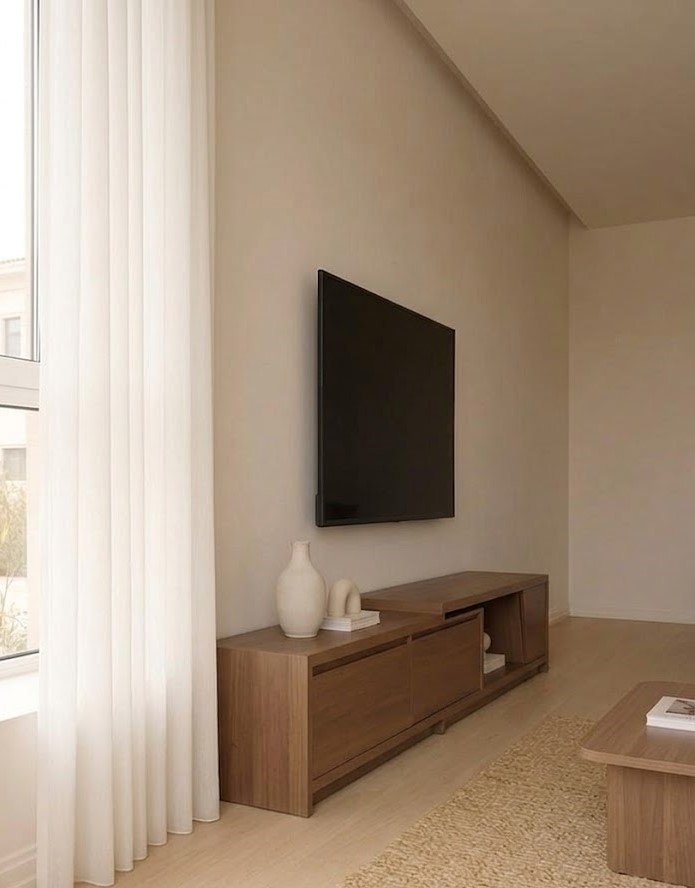 Modern Wooden TV Unit with Storage Drawers and Open Display Shelves - Image 3