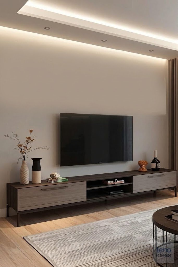 Modern Minimalist Wooden TV Console with Dual Storage Drawers and Open Media Compartment - Image 4